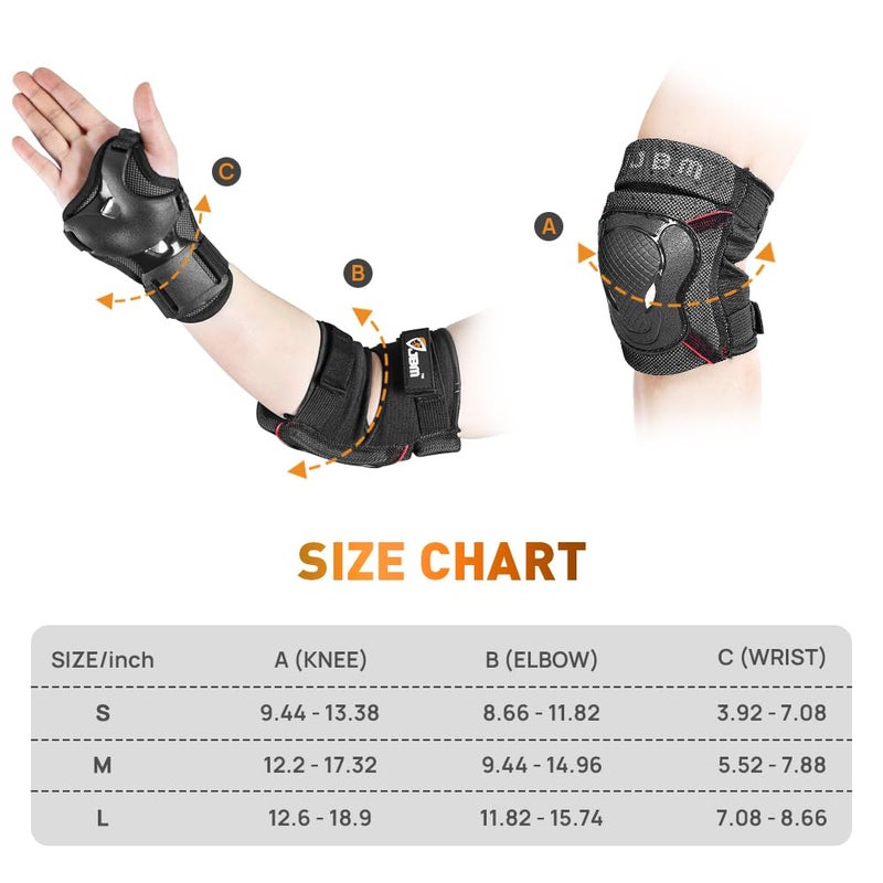 JBM Teenager Adult Bike Knee Pads and Elbow Pads with Wrist Guards Protective Gear Set for Biking, Riding, Cycling and Multi Sports Safety Scooter, Skateboard, Bicycle - Image 5
